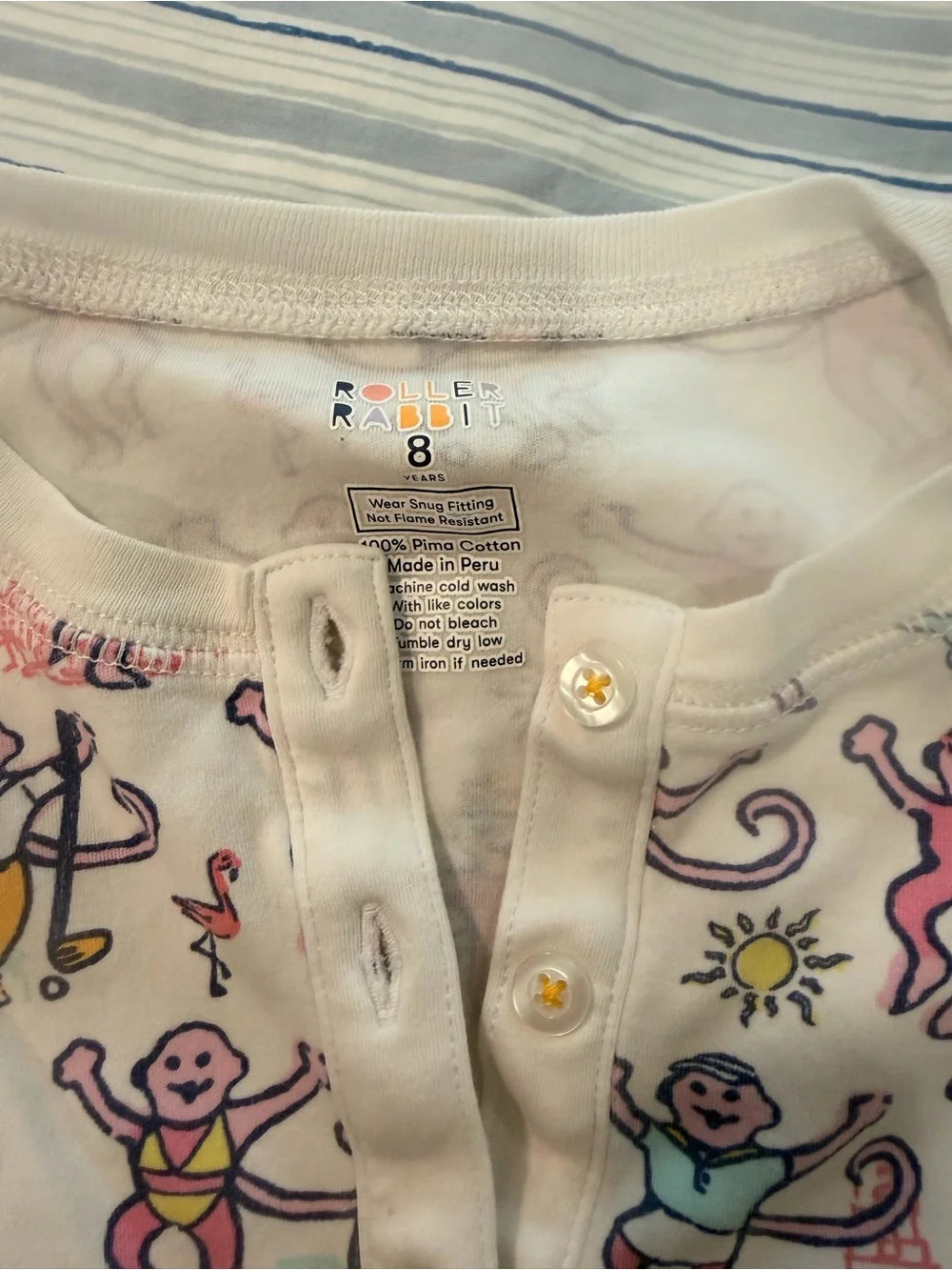 Roller Rabbit White Pajama Set with Pink Monkey Print